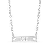 USC Trojans Sterling Silver Rectangular Bar Necklace with Double Link Chain